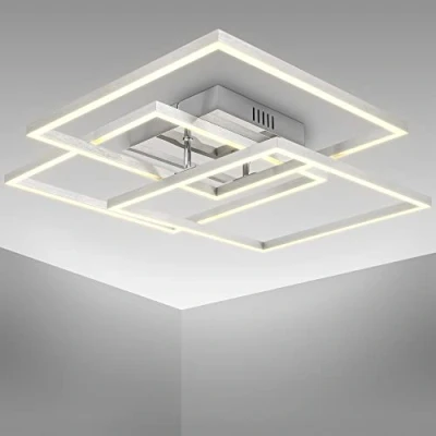 Abbildung von B.K.Licht LED Deckenlampe schwenkbar, warmweiße Lichtfarbe, 40 Watt, 4000 Lumen, Deckenleuchte, Lampe, Wohnzimmerlampe, Schlafzimmerlampe, Küchenlampe, 56,8x56,8x9,5 cm, Chrom Alu