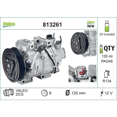 Abbildung von VALEO 813261 Kompressor DCS 12 PAG 46 R 134a mit Kompressoröl NEW ORIGINAL PART