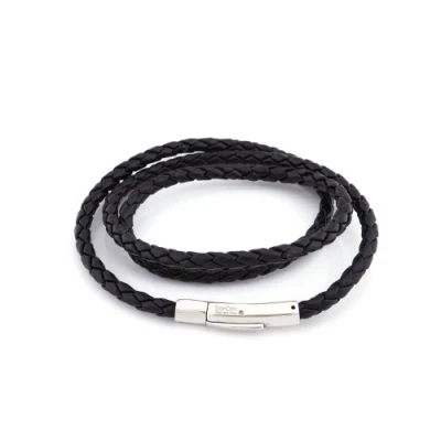 Abbildung von DonDon Geflochtenes Lederarmband schwarz zum Umwickeln mit Edelstahl Verschluss in Samtbeutel