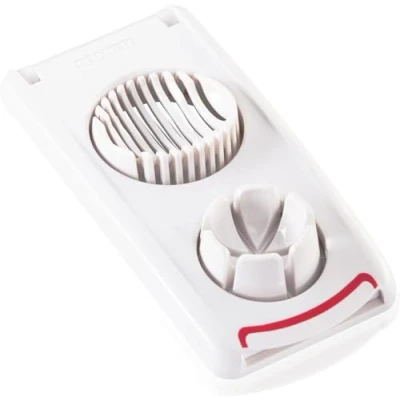 Abbildung von Leifheit Eierschneider Combi ComfortLine Serie mit 3 Funktionen, Champignonschneider schneidet sauber und exakt, Küchenhelfer zum Schneiden von Eiern, Pellkartoffeln, rostfreier Schneidedraht, weiß