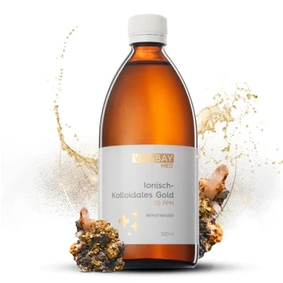 Abbildung von Vitabay Kolloidales Gold 20 PPM 500 ml 20PPM Goldwasser mit Reinheitsstufe 99,99% Monoatomisches ebenso gut wie 100 in Braunglasflasche Made Germany