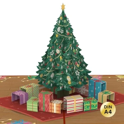 Abbildung von papercrush® DIN A4 XXL Pop Up Karte Weihnachtsbaum Extragroße 3D Weihnachtskarte mit Tannenbaum &amp; Geschenken für Kinder, Frau, Mama Freundin Handgemachte Frohe Weihnachten