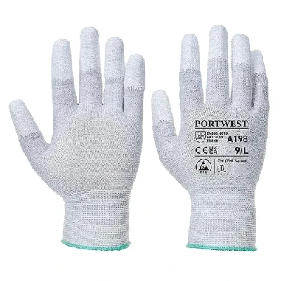 Abbildung von Portwest Antistatischer PU Fingerspitzen Handschuh, Größe: S, Farbe: Grau, A198GRRS