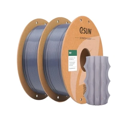 Abbildung von eSUN PET Filament 1.75mm, hohe Zähigkeit, 1KG (2.2 LBS) pro Spule, 2 Rollen Druckmaterial für 3D Drucker, Transparentes Grau 2KG