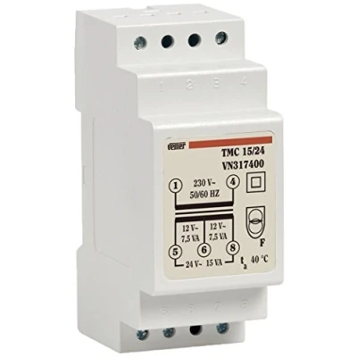 Abbildung von VEMER VN317400 TMC 15/24 Trafo für Hutschienen mit Primärspannung 230V, Sekundärspannung 12 24V und Leistung 15VA, Weiß