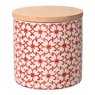 Abbildung von Bloomingville Dose Carla Express Aufbewahrung Behälter Topf Pott luftdicht Ø 10 x H cm, rot, Keramik, Bambus, fasst ca. 400 ml