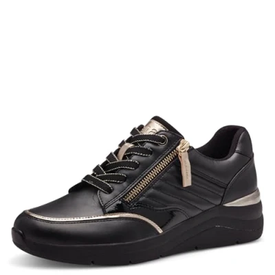 Abbildung von Jana Damen Wedge Sneaker mit Reißverschluss Vegan, Schwarz (Schwarz/Gold), 40 EU