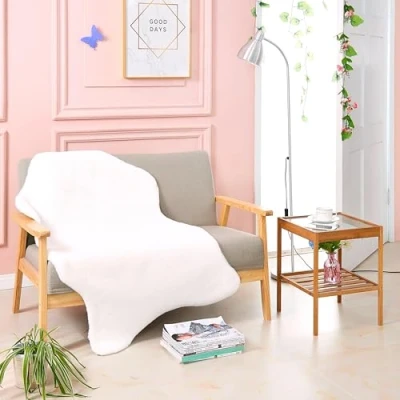 Abbildung von Teppich Wölkchen Fellteppich, Kunstfell Waschbar, Hasenfell Imitat, Kaninchenfell, Kurzfell Flauschiger Teppich, Bettvorleger, Fell, Fell für Sofa Weiss 80x120cm