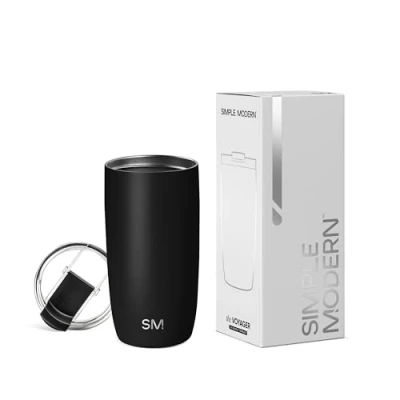 Abbildung von Simple Modern Reisebecher für Kaffee Trinkbecher Becher mit Klappdeckel Isolierter EdelstahlEiskaffeebecher Geschenke Frauen und Männer Voyager Sammlung 470ml Midnight Black