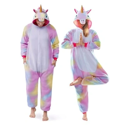 Abbildung von Spooktacular Creations Unisex Erwachsene Pyjama Schlafanzug, Plüsch Damen Herren Jumpsuit Einhorn Tier Kostüm Halloween Karneval (Medium)