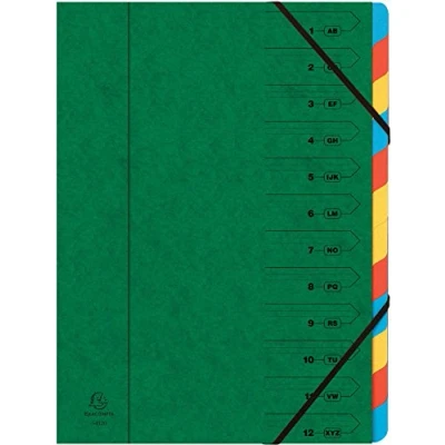 Abbildung von Exacompta Ref 54120E Mehrteilige Aktenordner mit geheftetem Rücken 245 x 320 mm groß, geeignet für die Aufbewahrung von A4 Dokumenten 12 Registerkarten Deckblätter mehrfarbigen Registern