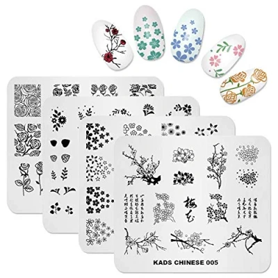 Abbildung von KADS 4Pcs Nagel Stempel Platten Set Blume Serie Vorlage Dekoration Werkzeug