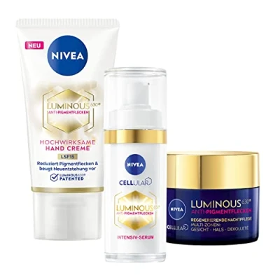 Abbildung von NIVEA Cellular LUMINOUS 630® Tag, Nacht &amp; Hand Set, Anti Pigmentflecken Pflegeset, inklusive Aging Serum, Nachtpflege und Handcreme