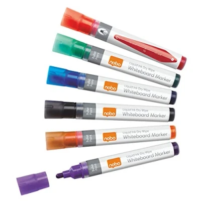 Abbildung von Nobo Liquid Ink Whiteboardmarker Set, 6 Stück, Feine 3 mm Rundspitze, Mehrfarbig, 1901077