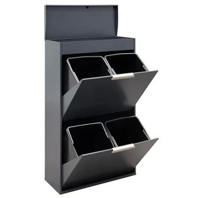 Abbildung von ARREGUI Ecoclas Plus CR624 E Mülltrennsystem aus Stahl mit Aufbewahrungsbox Deckel 4x17L (68L) 4 Fächer Mülleimer für die Küche Fach Abfalleimer Herausnehmbare Inneneimer anthrazit