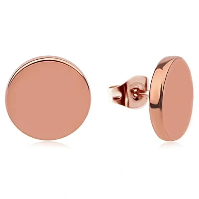 Abbildung von Ohrringe Roségold rund für Damen Wasserfest I Roségoldene Knopf Ohrstecker mit Platte Minimalistische Edelstahl Kreis Stecker 18 Karat Vergoldung