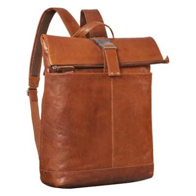 Abbildung von STILORD &#039;Hudson&#039; Vintage Rolltop Rucksack Leder mit Laptopfach 13,3 Zoll, Fahrradrucksack Kurierrucksack für Damen und Herren, Farbe:maraska braun