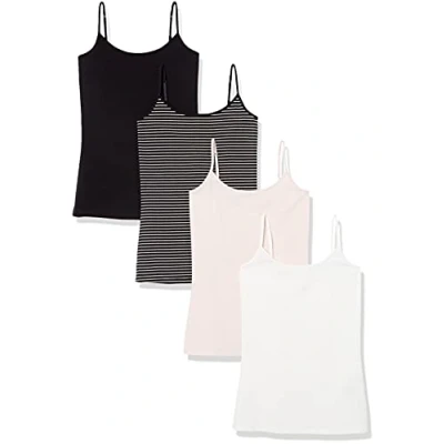 Abbildung von Amazon Essentials Damen Kamisol in schmaler Passform, 4er Pack, Blassrosa/Schwarz/Streifen/Weiß, XXL