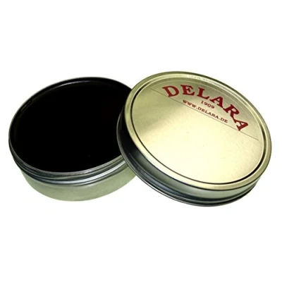 Abbildung von DELARA Hochwertiger Pflegebalsam für Leder mit Jojoba und Bienenwachs schützt Glattleder wirksam vor Austrocknung Oxidation, Farbe: Schwarz Made in Germany