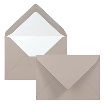 Abbildung von 50x Kuverts in Taupe Brief Umschläge DIN B6 12,5 x 17,6 cm geripptes Papier weißes Seidenfutter für Weihnachten &amp; festliche Anlässe