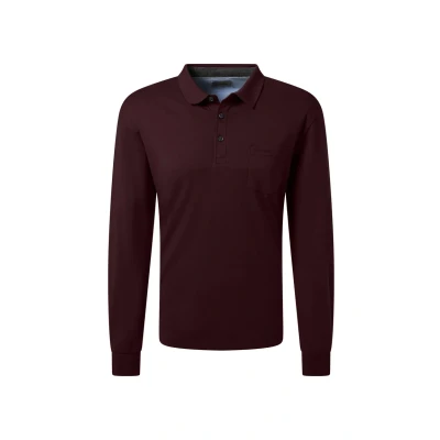 Abbildung von Pierre Cardin Langarm Poloshirt, Brusttasche mit Marken Applikation