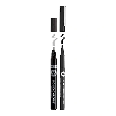 Abbildung von Molotow Liquid Chrome und Blackliner Calligraphy Set 2 (Liquide 3,0mm 2,0mm, Lettering &amp; Graffiti) chrom