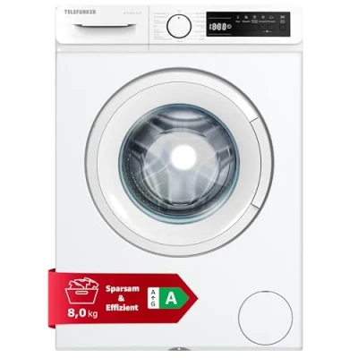 Abbildung von Telefunken Waschmaschine 8kg 1400 U/Min. Inverter Motor Leise &amp; Effizient AquaStop Schutz vor Wasserschäden Schontrommel Washing Machine mit 15 Programmen EEK A W 8 weiß