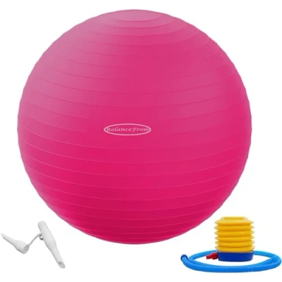 Abbildung von BalanceFrom Anti Platz und Rutschfester Gymnastikball Yoga Ball Fitnessball Geburtsball mit Schnellpumpe, 0,9 kg Kapazität (58 65 cm, L, Rosa)