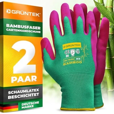 Abbildung von GRÜNTEK 2 Paar BAMBUS Gartenhandschuhe M/8 aus Bambusfasern, Garten und Arbeitshandschuhe, Schutzhandschuhe für Gartenbau, Angeln, Bauen, Restauration