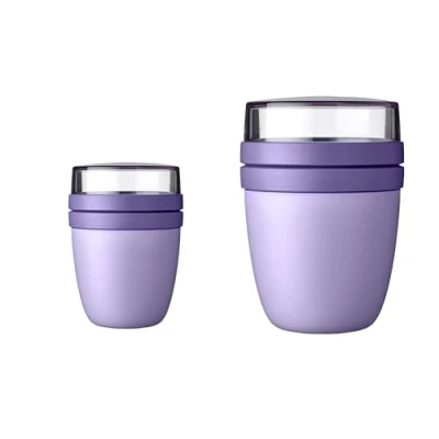 Abbildung von Mepal Lunchpot Ellipse Duo Pack Praktischer Müslibecher, Joghurtbecher, To Go Becher Geeignet für Tiefkühler, Mikrowelle &amp; Spülmachine 300 500 ml Vivid Lilac