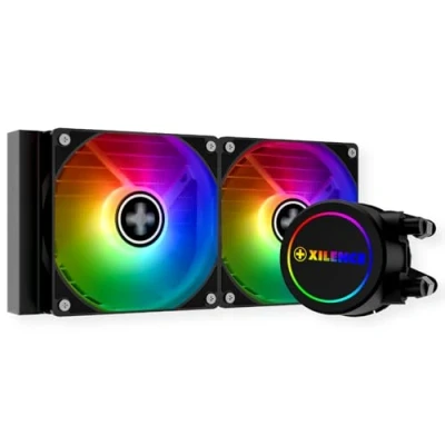 Abbildung von Xilence LQ240.ARGB AMD und Intel 240mm AiO Wasserkühlung, AM5/AM4, LGA 1700/2066/2011/1151/1150/1155/1156/1200, 300W TDP, 2x 120mm ARGB PWM Lüfter, für hohe Anforderungen im Gaming/Streaming, schwarz