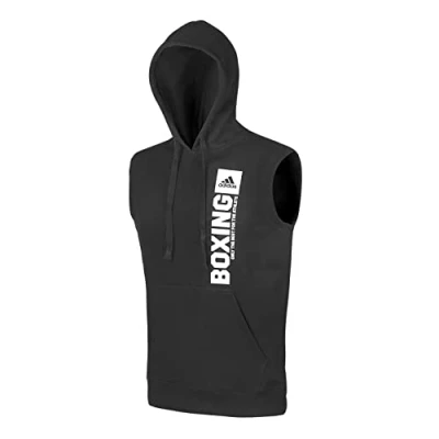 Abbildung von adidas Herren Community Vertical Hoody Sleeveless Boxing Kapuzenpullover ärmellos, Schwarz/Weiß, L