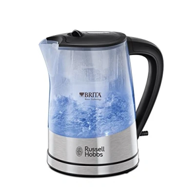 Abbildung von Russell Hobbs Wasserkocher [BRITA Wasserfilter MAXTRA+ Einsatz] Purity (1l + 0,5l Filtereinsatz, 2200W, LED Beleuchtung, inkl. Filterkartusche, Kalkfilter, Kartuschenwechselanzeige) Teekocher 22850 70