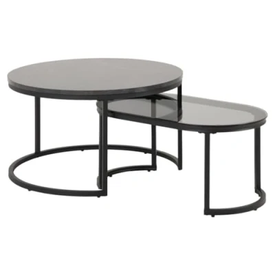 Abbildung von AC Design Furniture Spencer Couchtisch 2er Set für Wohnzimmer, Glas Marmoroptik, Tisch mit Metallgestell, Kaffetisch, Wohnzimmerset, Satztisch rund, 12.8, Schwarz/Schwarz