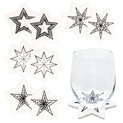 Abbildung von Papierdrachen Weihnachtsdekoration Filz Untersetzer Motiv Stern in Farbe weiß mit hochwertiger Bedruckung Festliche Tischdekoration Set 5