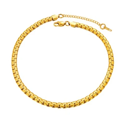 Abbildung von PROSTEEL Herren Erbskette 6mm breit Halskette 18k vergoldet platte Venezianierkette Gliederkette 55cm Kettelänge Biker Punk Rock Schmuck, gold für Männer Jungen