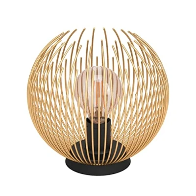 Abbildung von EGLO Tischlampe Venezuela, runde Nachttischlampe, Draht Tischleuchte aus Metall in Gold und Schwarz, Deko Lampe für Schlafzimmer Wohnzimmer, E27 Fassung