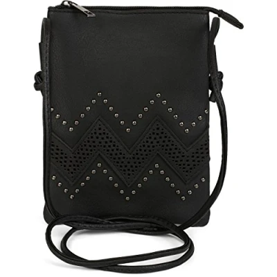 Abbildung von styleBREAKER Damen Mini Bag Umhängetasche mit Zick Zack Cutout und Nieten, Schultertasche, Handtasche, Tasche 02012211, Farbe:Braun