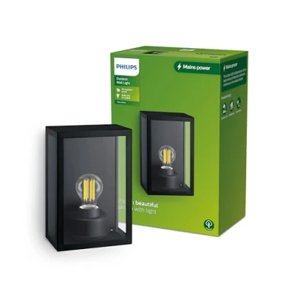 Abbildung von PHILIPS LED Alzor Wandleuchte für den Außenbereich, quadratisch, Leuchtmittel nicht im Lieferumfang enthalten, 25 W, IP44, Schwarz