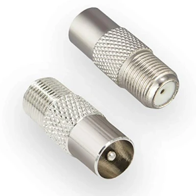 Abbildung von HB DIGITAL SAT Antennen Adapter: F Buchse (Satelliten DVB S/S2 Anschluß, Weiblich) zu IEC Stecker (Kabelfernsehen C, Terrestrischer T2 männlich) Koaxial TV Steckverbinder Vernickelt