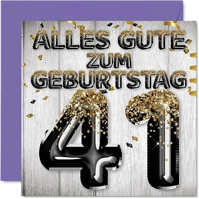 Abbildung von Stuff4 41. Geburtstagskarte für Männer Schwarz Gold Glitzerballons Alles Gute zum Geburtstagskarten 41 Jährige Mann Sohn Bruder Onkel, 145mm Einundvierzig Geburtstag Grußkarten