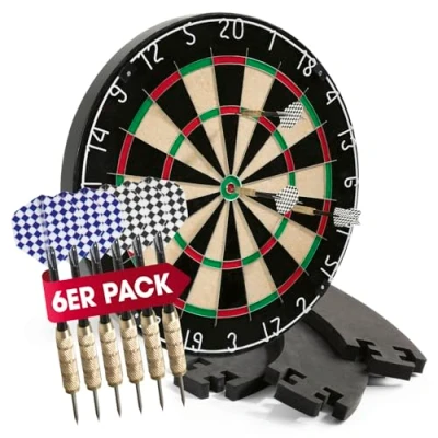 Abbildung von #DoYourDart Dartscheibe 6 Dartpfeile Steeldart inkl. Flight Dart Komplett Set Sisal mit Surround Dartboard selbstschließende brasilianische Sisalfasern
