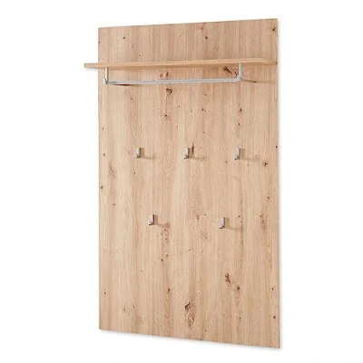 Abbildung von Stella Trading Garderobenpaneel in Artisan Eiche Optik Moderne Hutablage mit zuverlässigen Wandhaken für Jacken &amp; Taschen 84 x 135 27 cm (B/H/T)