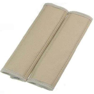 Abbildung von L&amp;P Car Design GmbH A092 2 Stück Gurtschoner Gurtpolster Schulterpolster echtes Leder Echtleder Schulterschoner Schoner Polster Gurt Schulter Creme beige Naht (2 mit Beiger Naht)