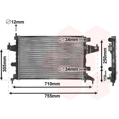 Abbildung von VAN WEZEL 37002303 Kühler, Motorkühlung Aluminium 540 375 26 Kühlrippen mechanisch gefügt OPEL: Corsa C Hatchback, Tigra Twintop