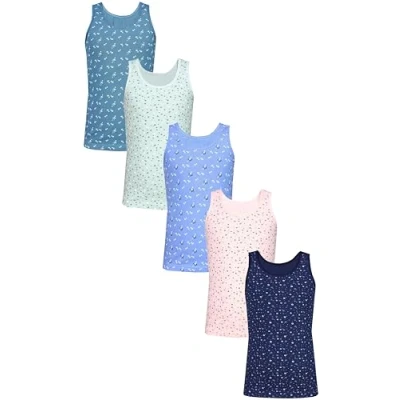 Abbildung von TupTam Mädchen Baumwolle Unterhemd 5er Pack Tank Top Ärmellos Kinder, Farbe: Blümchen Dunkelblau Blau Grün Rosa Dunkeltürkis, Größe: 158 164
