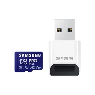 Abbildung von Samsung PRO Plus microSD Karte + USB Kartenleser, 128 GB, Für Mobile Gaming auf Smartphones, Tablet und Handheld Konsolen, UHS I U3, Full HD &amp; 4K UHD, 180 MB/s Lesen, 130 Schreiben, MB MD128SB/WW