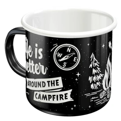 Abbildung von Nostalgic Art Retro Emaille Tasse, 360 ml, Life Is Better Around The Campfire Geschenk Idee für Camping Fans, Becher, Vintage Design mit Spruch