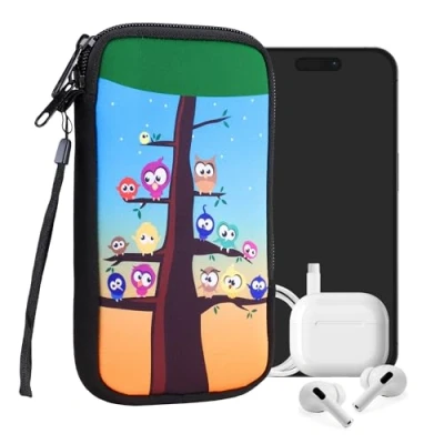 Abbildung von kwmobile Handytasche für Smartphones XL 6,7/6,8&quot; Neopren Handy Tasche Hülle Cover Case Schutzhülle Eule Baum Mehrfarbig Blau Braun 17,2 x 8,4 cm Innenmaße