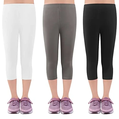 Abbildung von L&amp;K II Kinder Mädchen Leggings 3/4 Hose Capri aus Baumwolle Schulkleidung 158 164 2723 Schwarz+Weiß+Grau